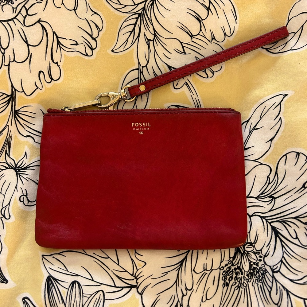 Fossil red wristlet clutch